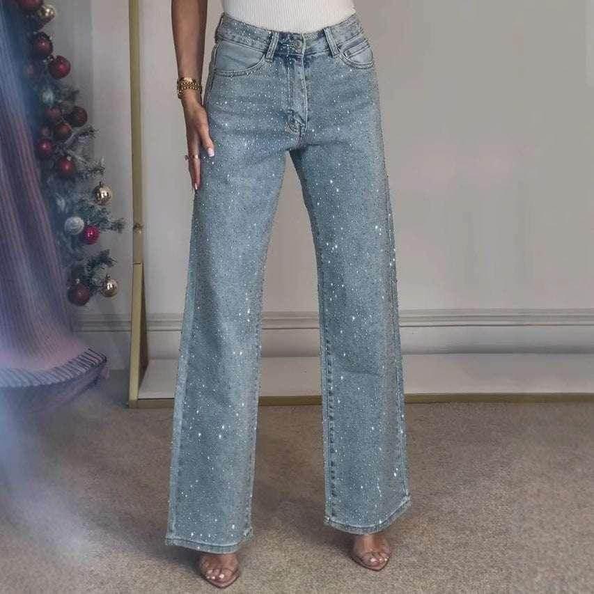 High Waist Rhinestone Hot Girl Street Trousers - ZA-Zola