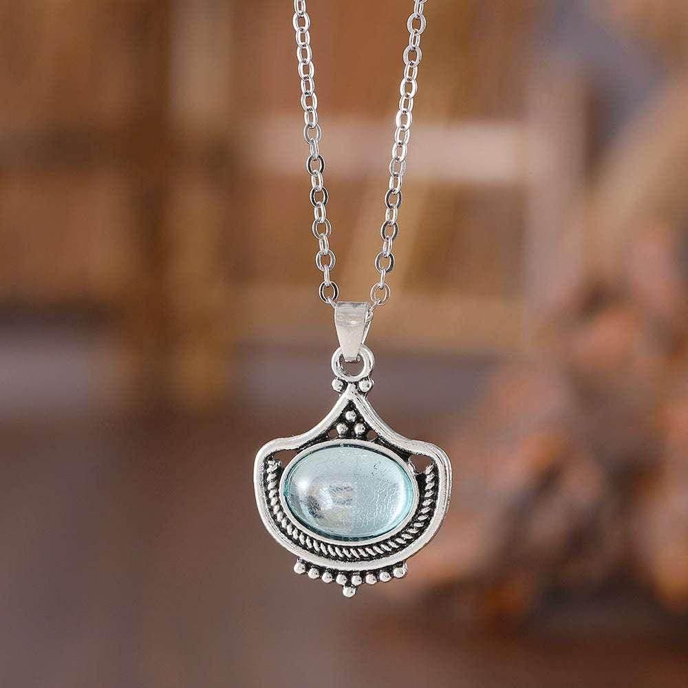 Vintage Blue Gem Necklace & Earrings Set - ZA-Zola