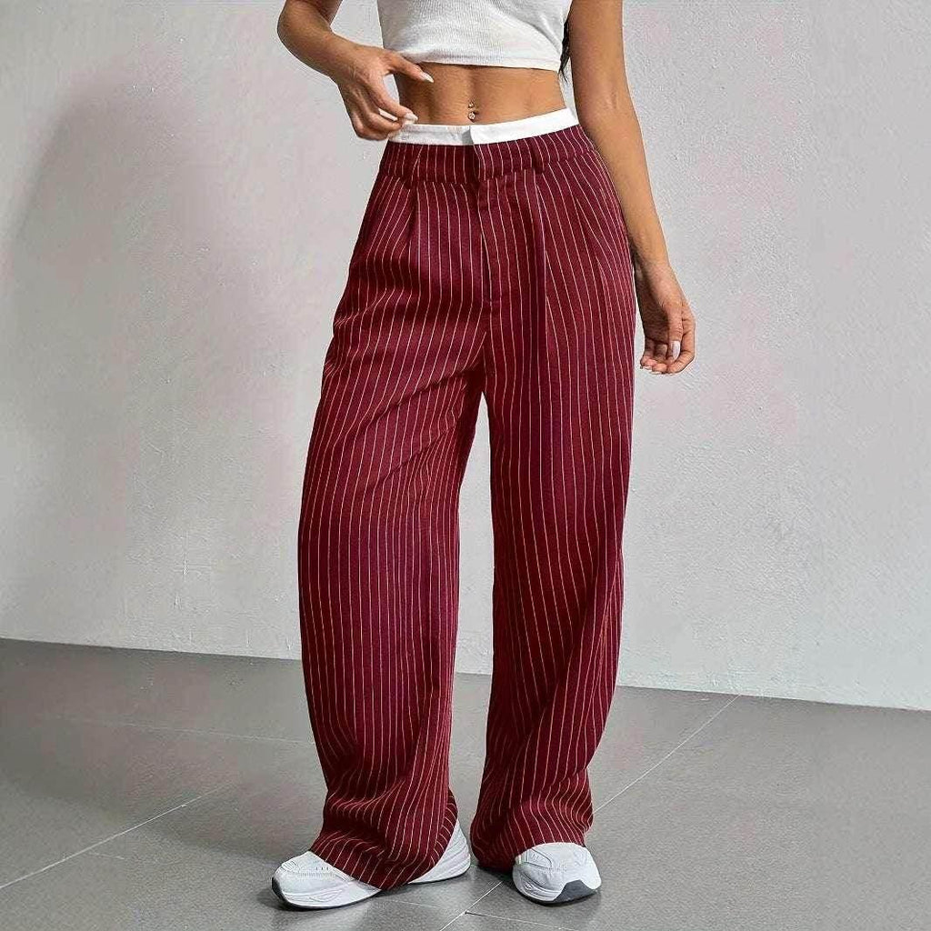 Striped High Waist Straight Pants for Women - ZA-Zola