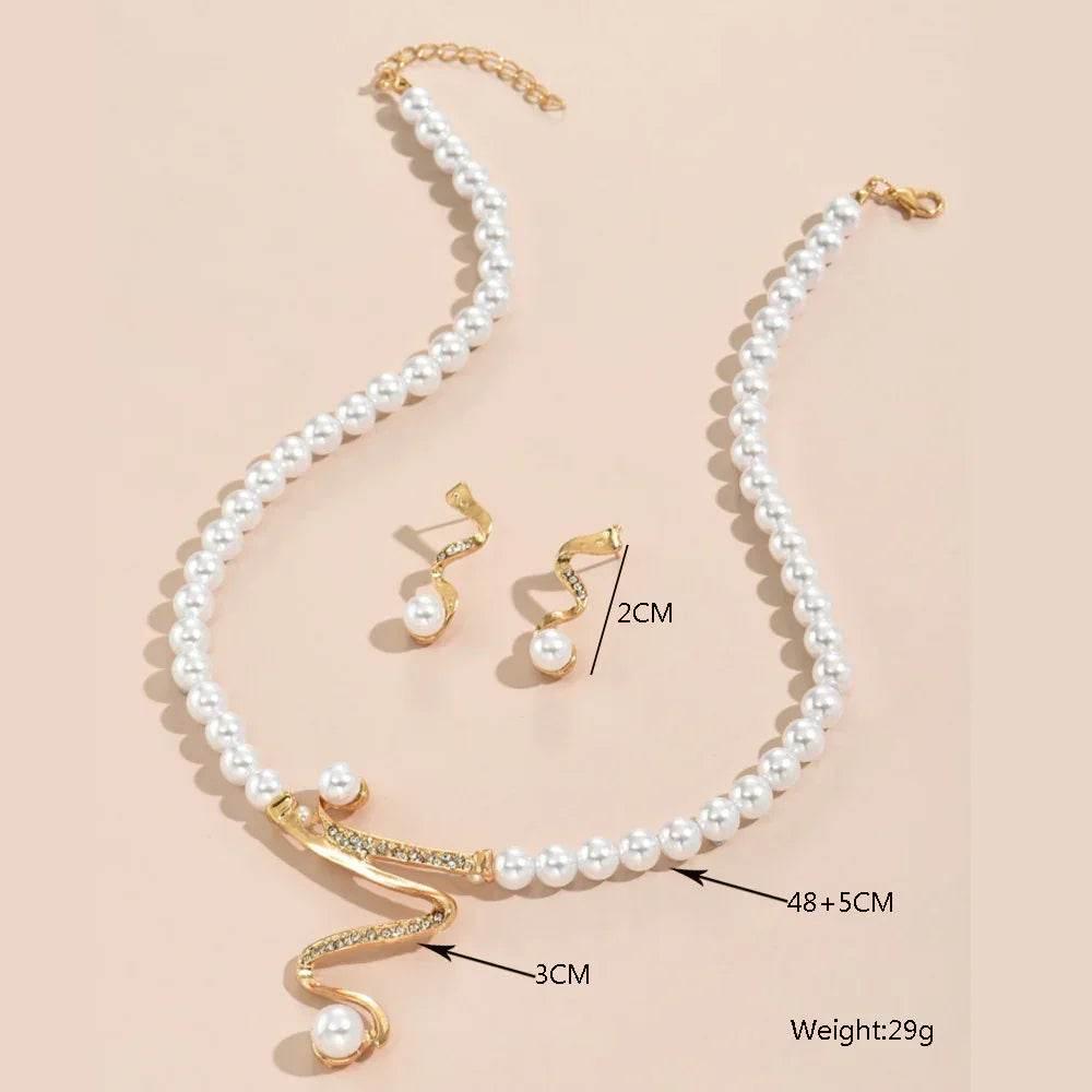 Elegant Pearl Earrings & Necklace Jewelry Set - ZA-Zola