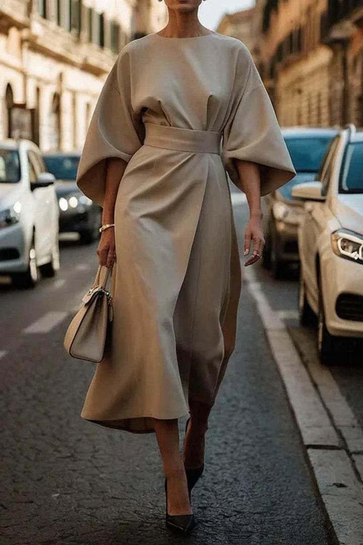 Loose Batwing Sleeve Waist-Tight Dress - ZA-Zola