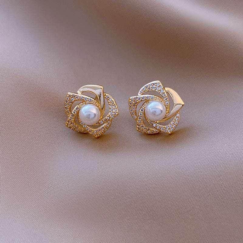 Diamond Rose Pearl Earrings for Elegant Looks - ZA-Zola