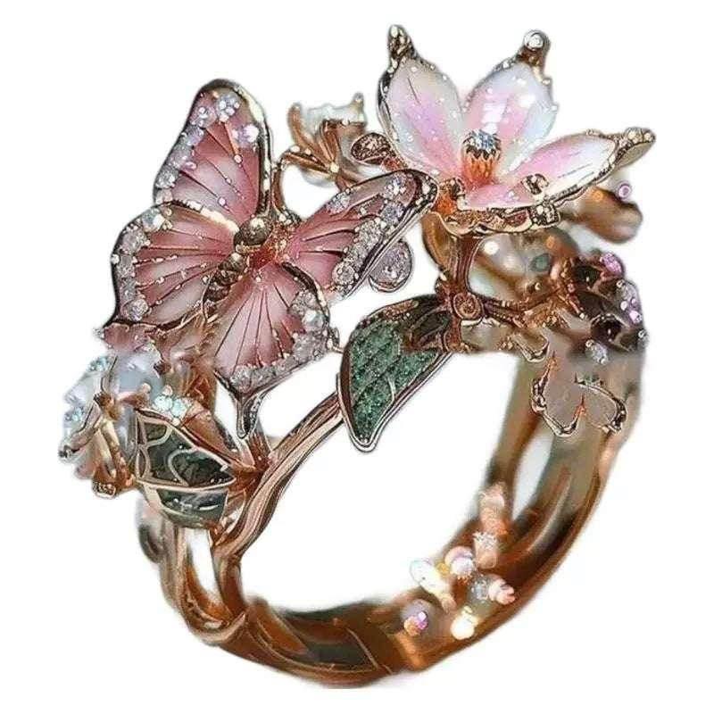 Butterfly Flower Ring | Rhinestone Open Band Jewelry - ZA-Zola