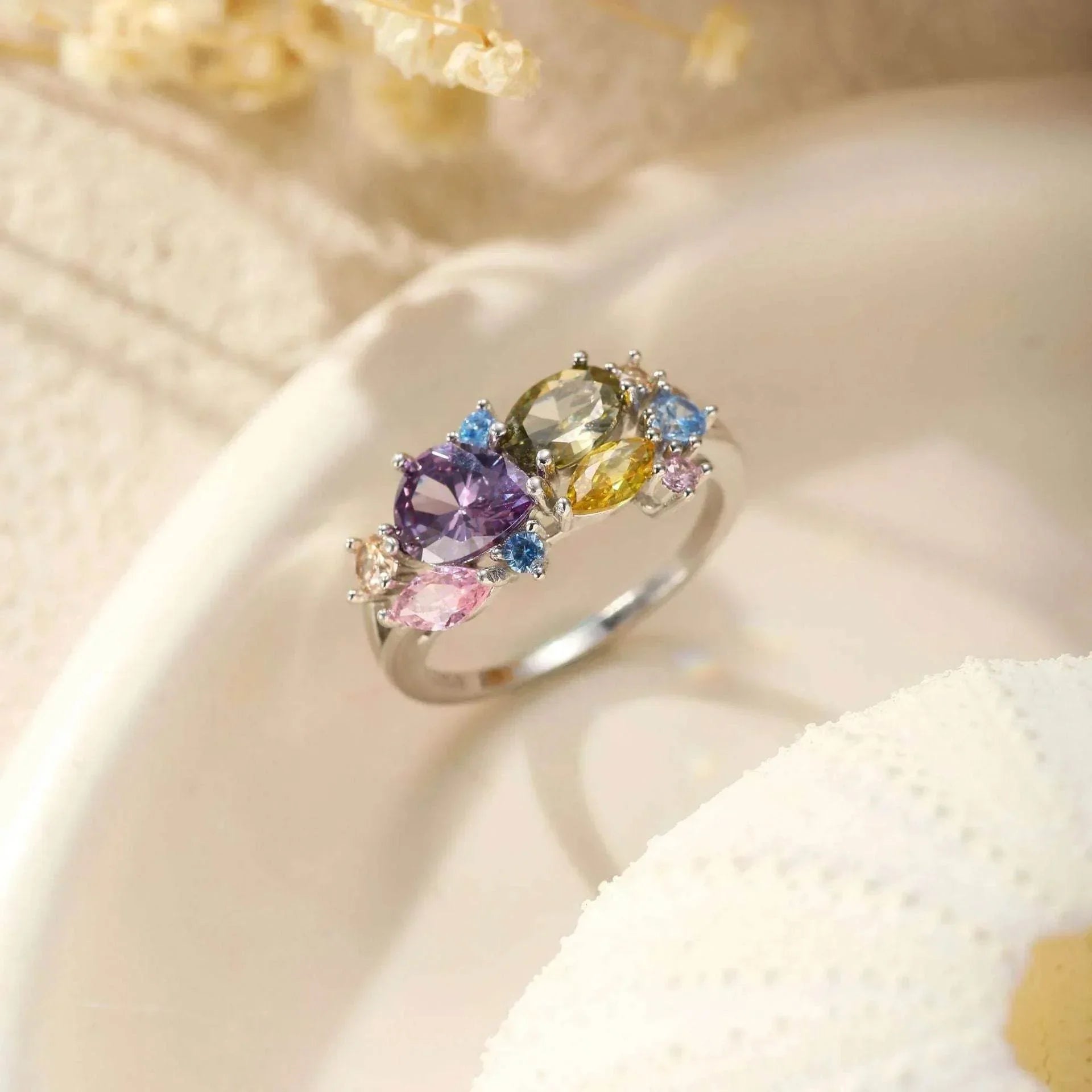 S925 Dopamine Colorful Flower Zircon Ring - ZA-Zola