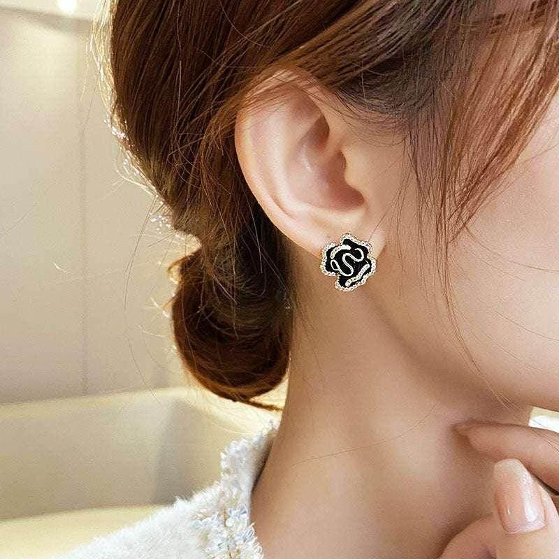 Sterling Silver Camellia Stud Earrings – Elegant - ZA-Zola