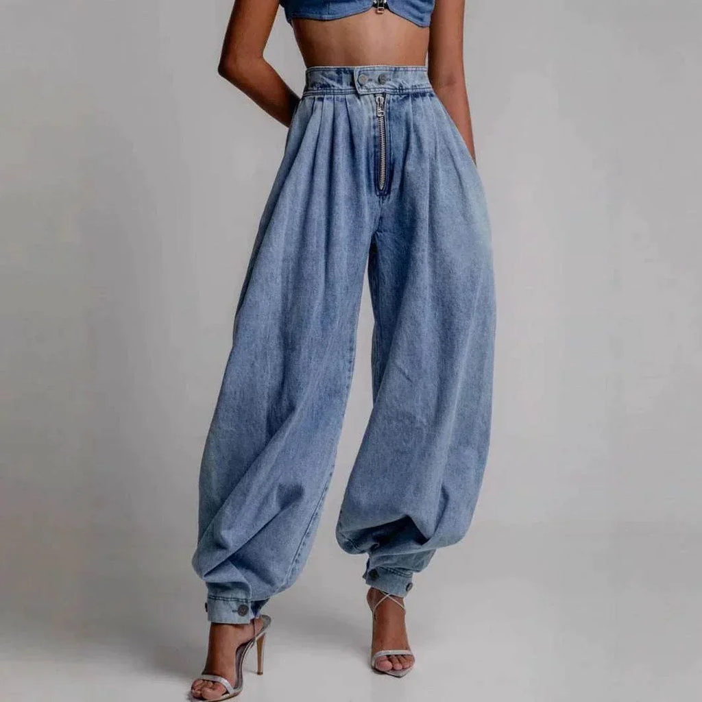 High Waist Zipper Denim Harem Shorts - ZA-Zola