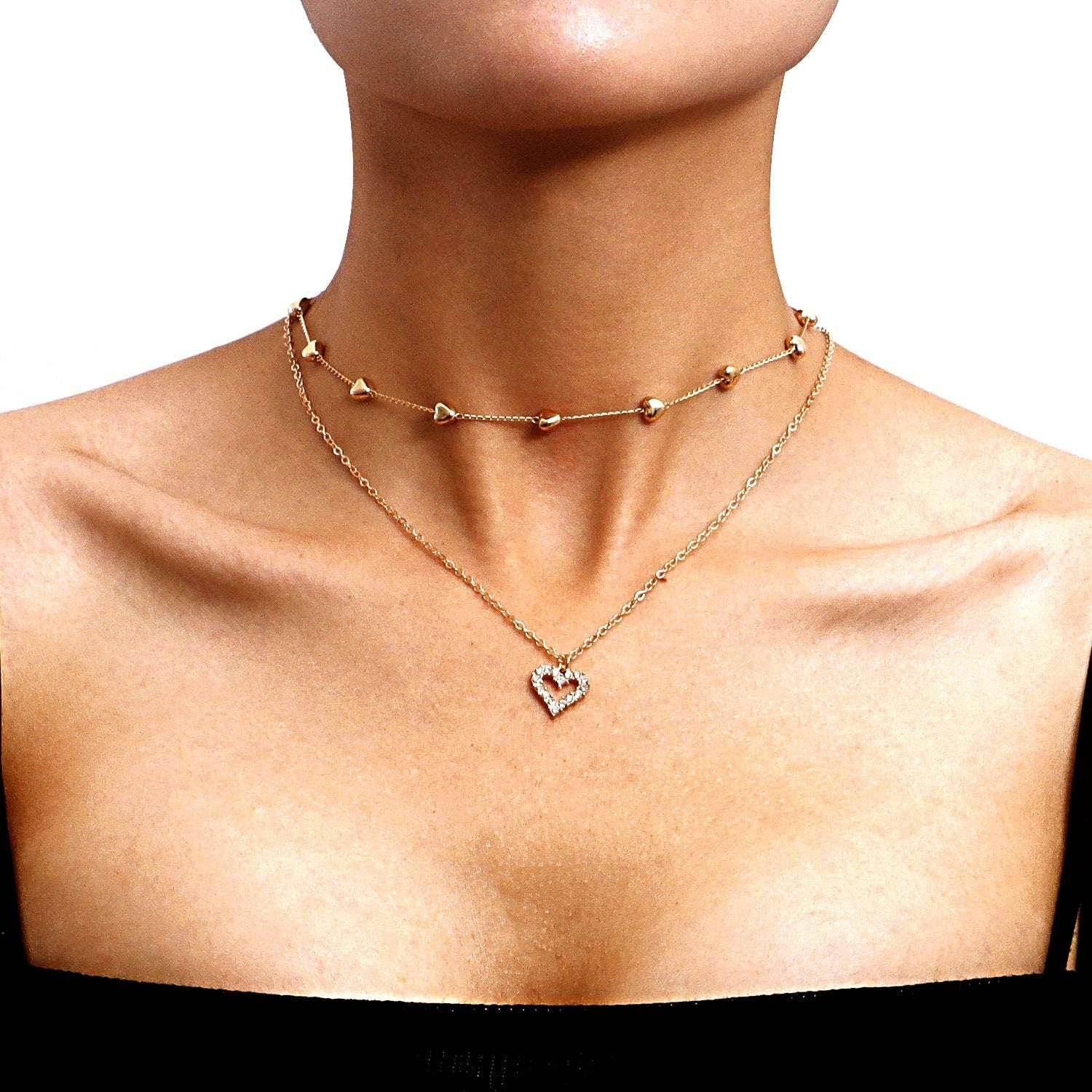Double-Layer Gold Heart Necklace for Women - ZA-Zola