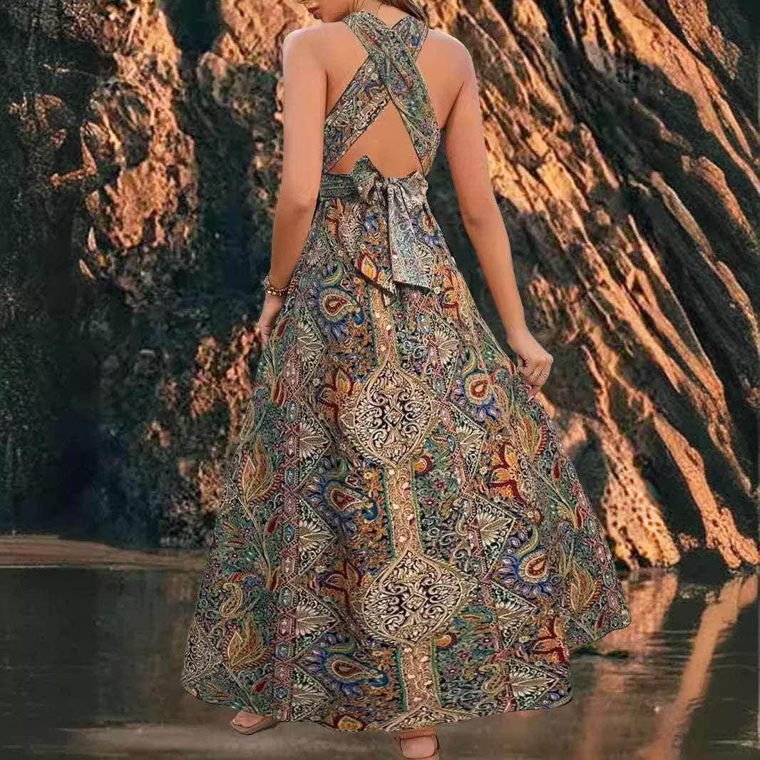 Bohemian Backless Lace-Up Maxi Dress – Graceful & Free-Spirited - ZA-Zola
