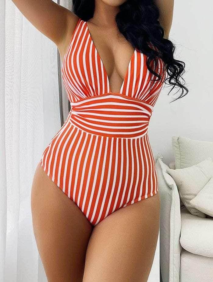 Women's One-Piece Striped Swimsuit – Sexy, Colorful, Flattering Fit - ZA-Zola