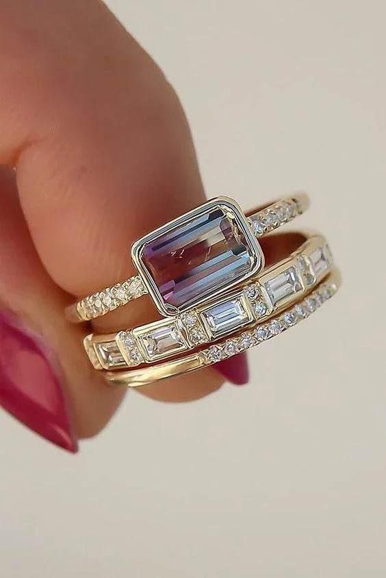 Gold Diamond Three-Piece Ring Set for Women - ZA-Zola