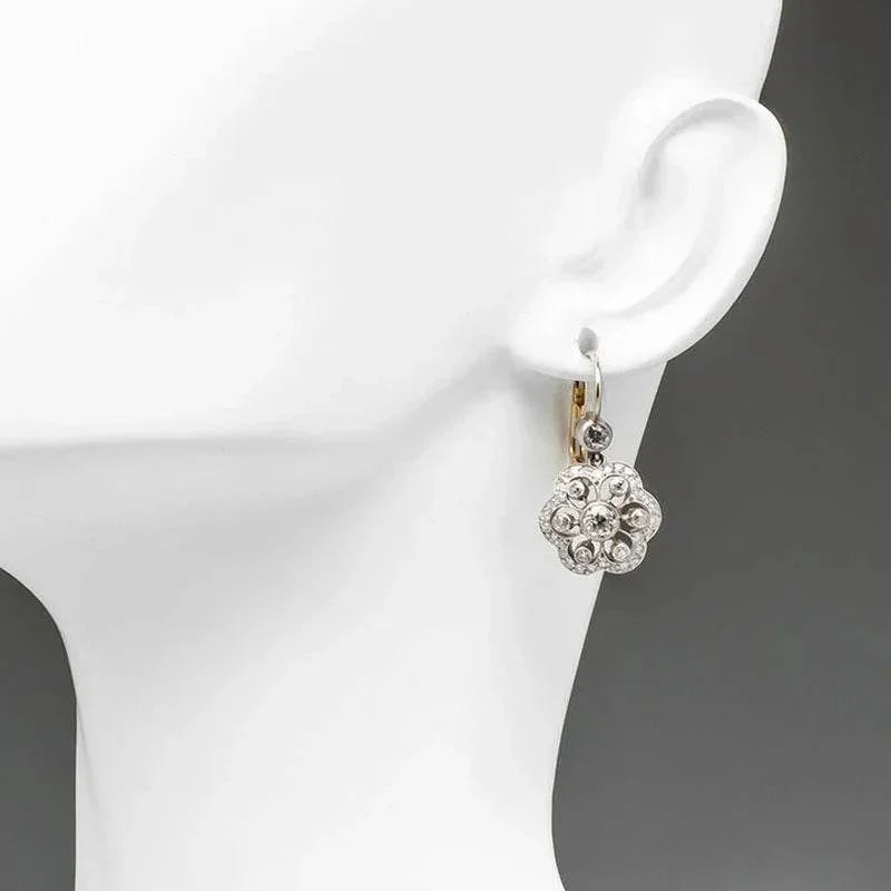 Two-Tone Flower Drop Diamond Earrings for Women - ZA-Zola