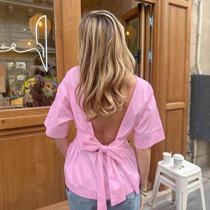 Backless Tied Bat Sleeve Summer T-Shirt - ZA-Zola