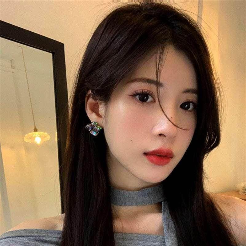 Colorful Square Crystal Stud Earrings for Women - ZA-Zola