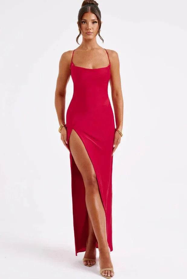 Premium Satin Sleeveless Backless Lace-Up Dress – Sultry Socialite Style - ZA-Zola
