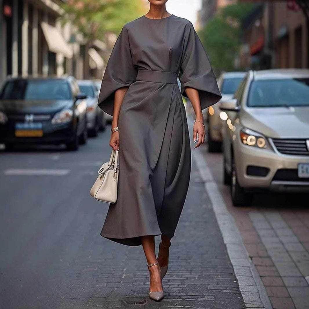 Loose Batwing Sleeve Waist-Tight Dress - ZA-Zola
