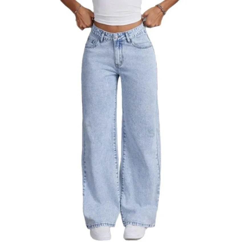 Vintage Bow Washed Straight Jeans for Women - ZA-Zola