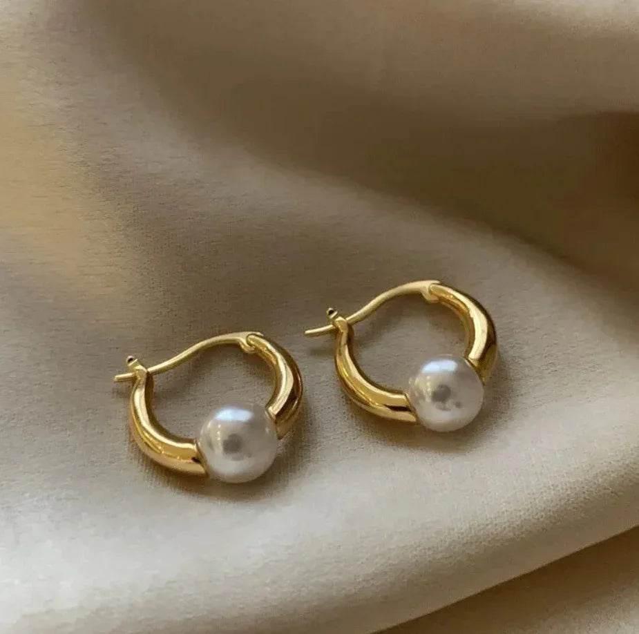 Retro Round Pearl Metallic Earrings for Women - ZA-Zola