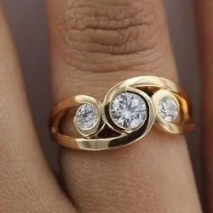 Gold Inlaid Zircon Vintage Geometric Couple Ring - ZA-Zola