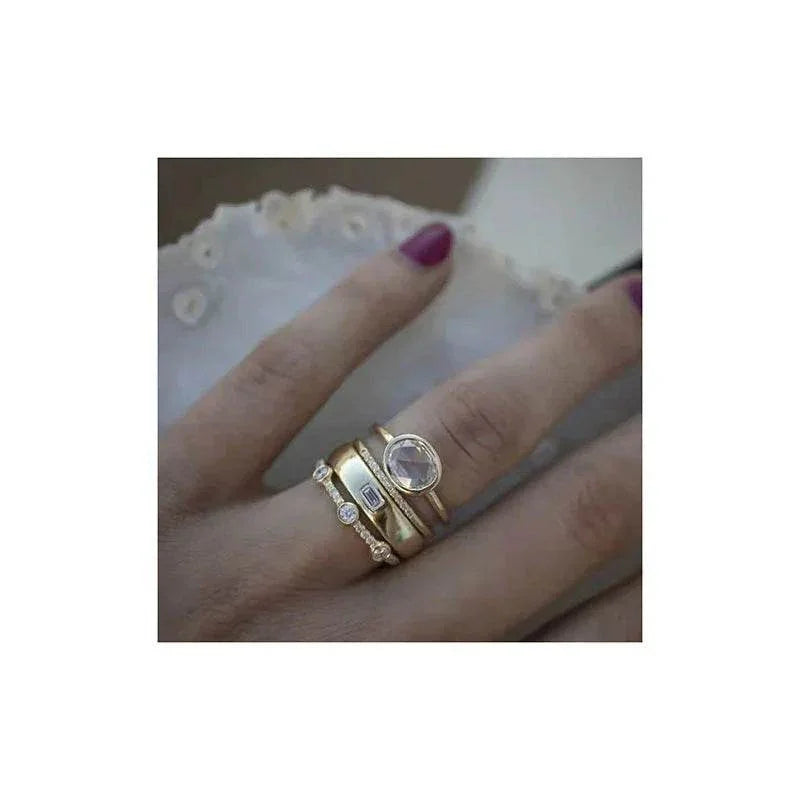 Gold Geometric Zirconia 4-Piece Ring Set - ZA-Zola
