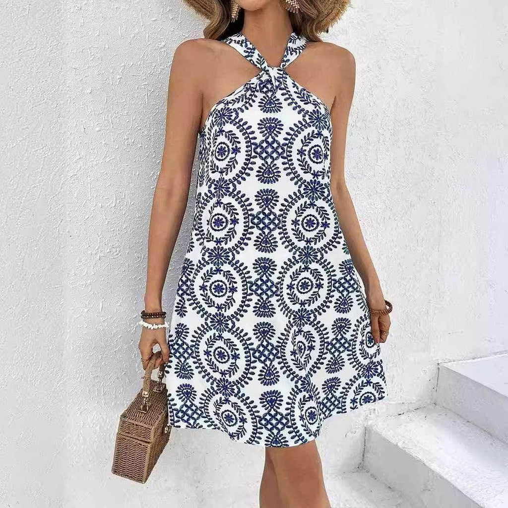 Women's Floral Off-the-Shoulder Strap A-Line Dress - ZA-Zola