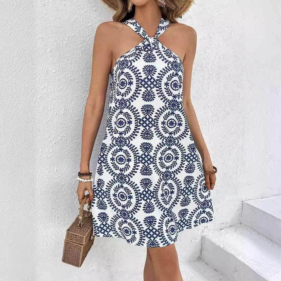 Women's Floral Off-the-Shoulder Strap A-Line Dress - ZA-Zola