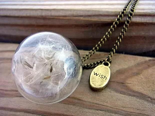 Vintage Dandelion Seed Glass Necklace Handmade - ZA-Zola