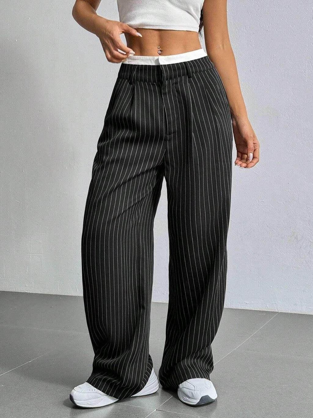 Striped High Waist Straight Pants for Women - ZA-Zola