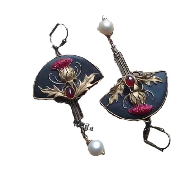 Retro Pearl Fan Tassel Earrings for Women - ZA-Zola