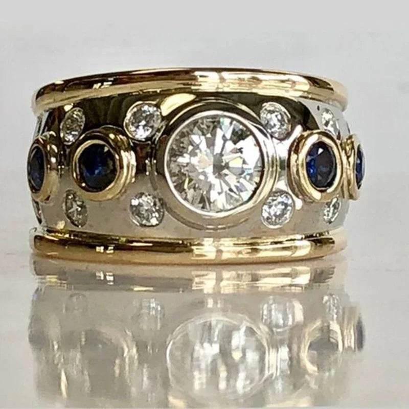 Retro Shiny Zircon Unisex Geometric Gold Ring - ZA-Zola