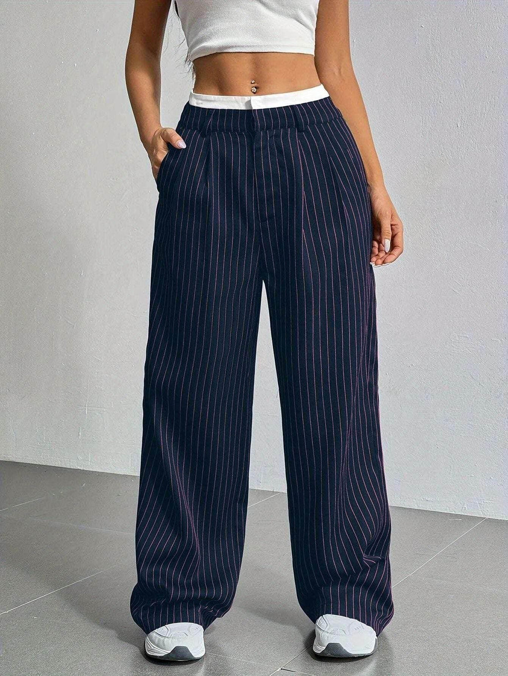 Striped High Waist Straight Pants for Women - ZA-Zola