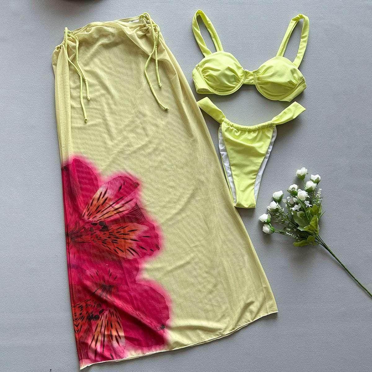 Three-Piece Bikini Set – Printed Split Women’s Swimsuit - ZA-Zola