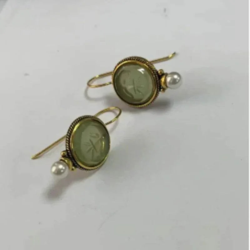 Vintage Inlaid Pearl Earrings – Green or Blue - ZA-Zola
