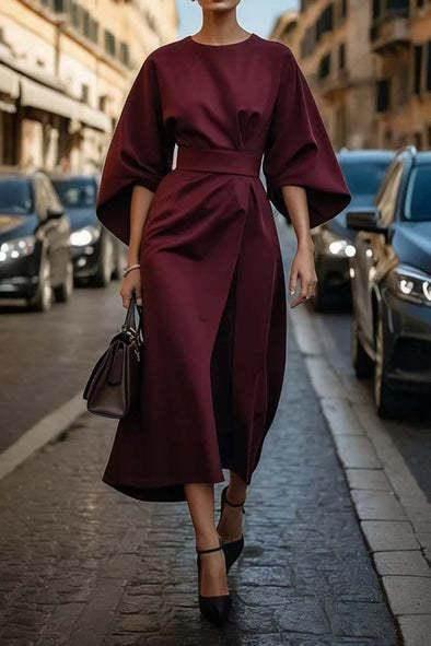 Loose Batwing Sleeve Waist-Tight Dress - ZA-Zola