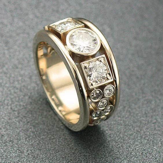 Geometric Round & Square Gold Ring for Women - ZA-Zola