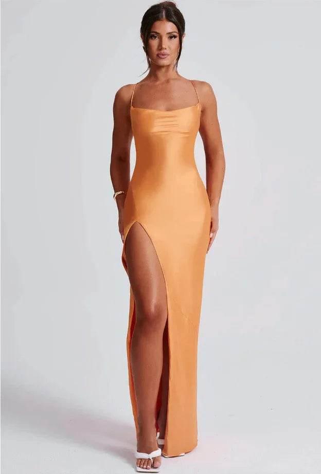 Premium Satin Sleeveless Backless Lace-Up Dress – Sultry Socialite Style - ZA-Zola