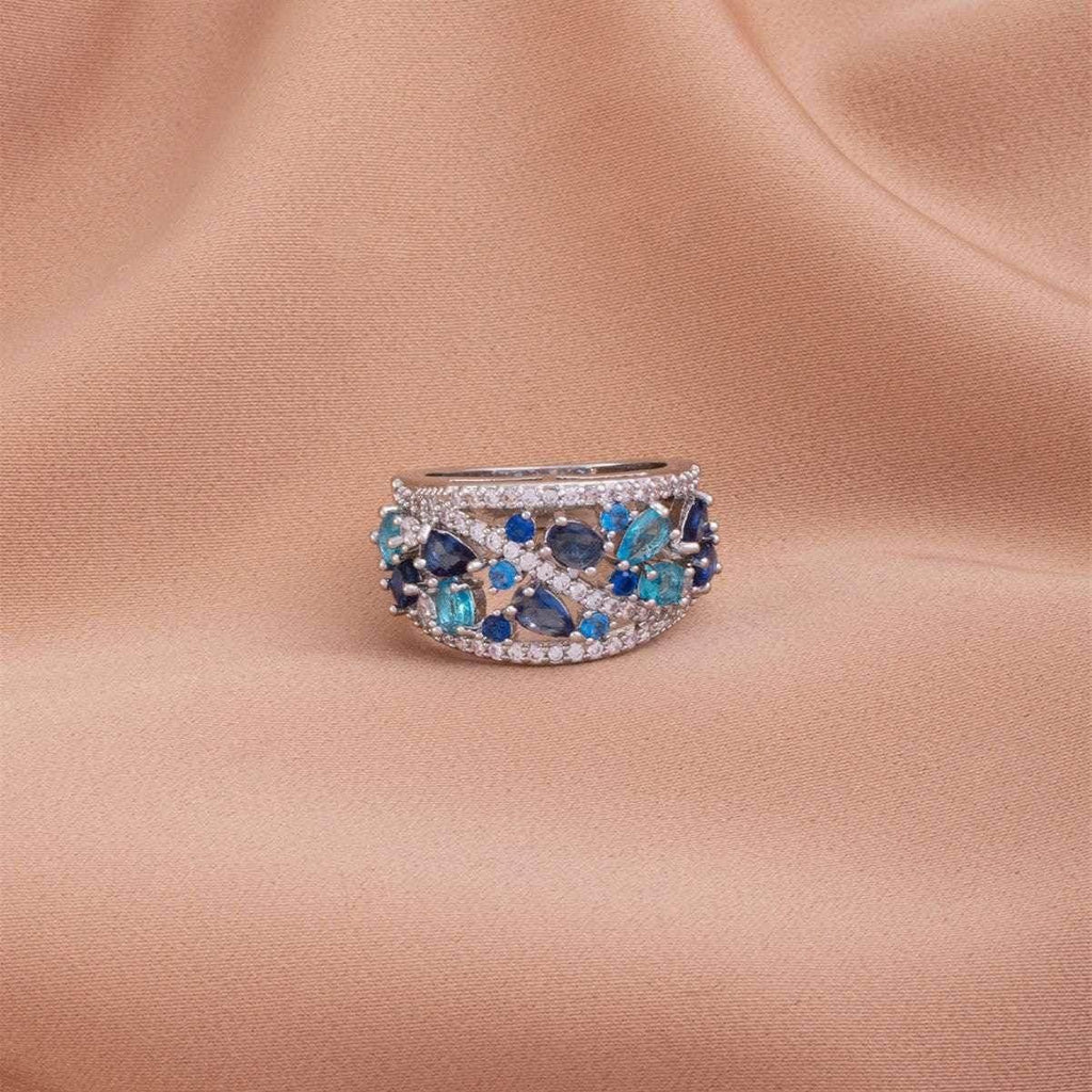 Round Hollow Blue Zircon Fashion Statement Ring - ZA-Zola