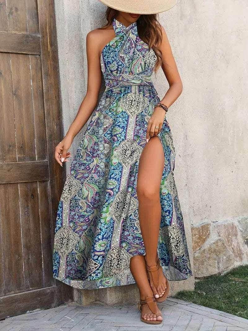 Bohemian Backless Lace-Up Maxi Dress – Graceful & Free-Spirited - ZA-Zola
