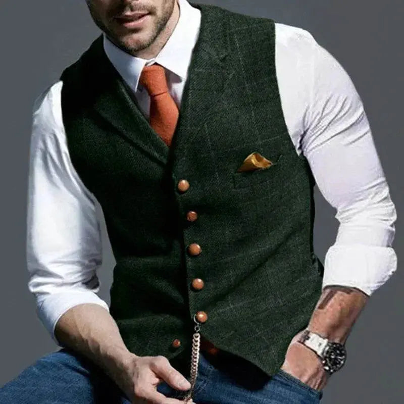 Plaid Slim Fit Men's Lapel Vest for Summer - ZA-Zola