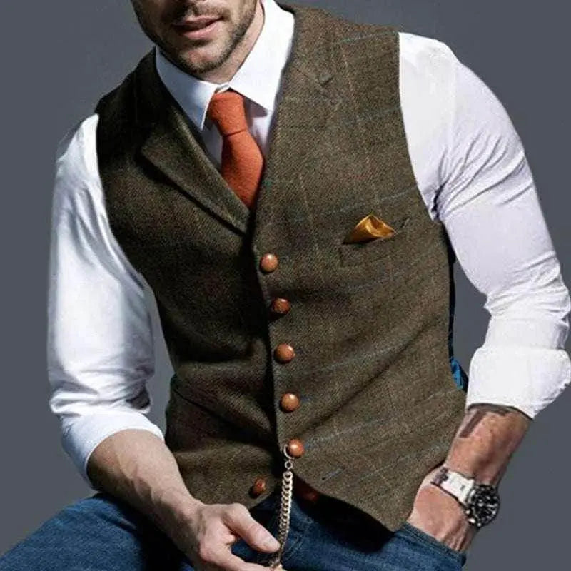 Plaid Slim Fit Men's Lapel Vest for Summer - ZA-Zola