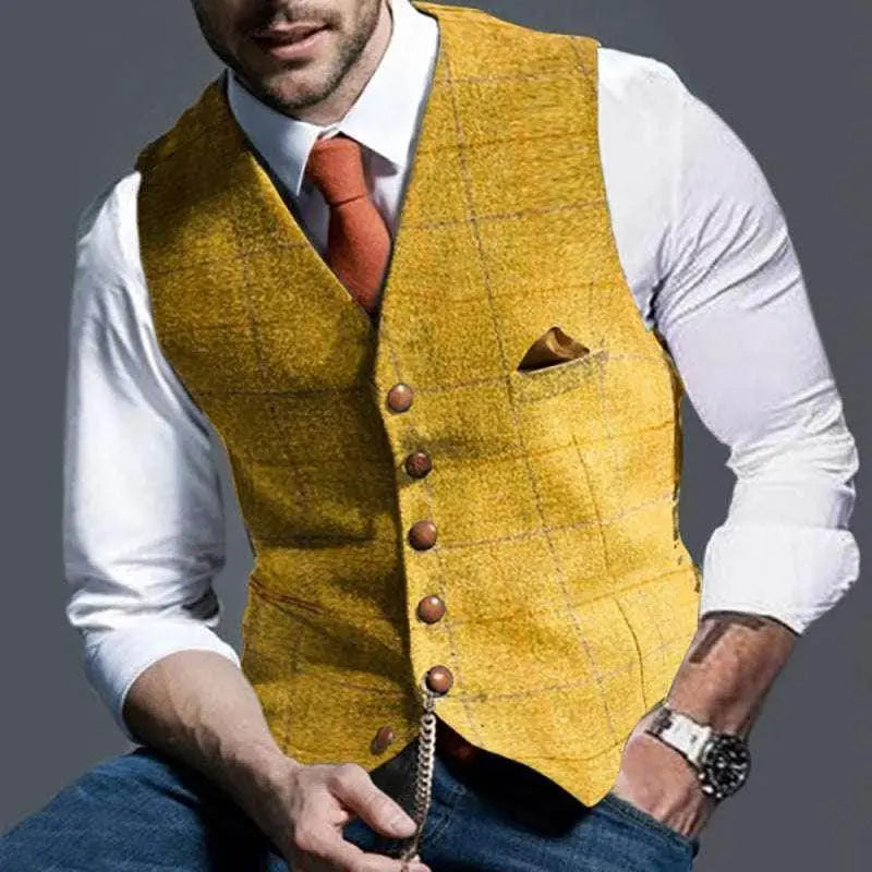Plaid Slim Fit Men's Lapel Vest for Summer - ZA-Zola