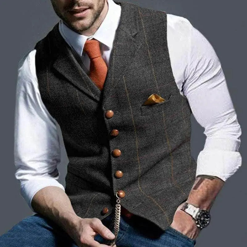 Plaid Slim Fit Men's Lapel Vest for Summer - ZA-Zola