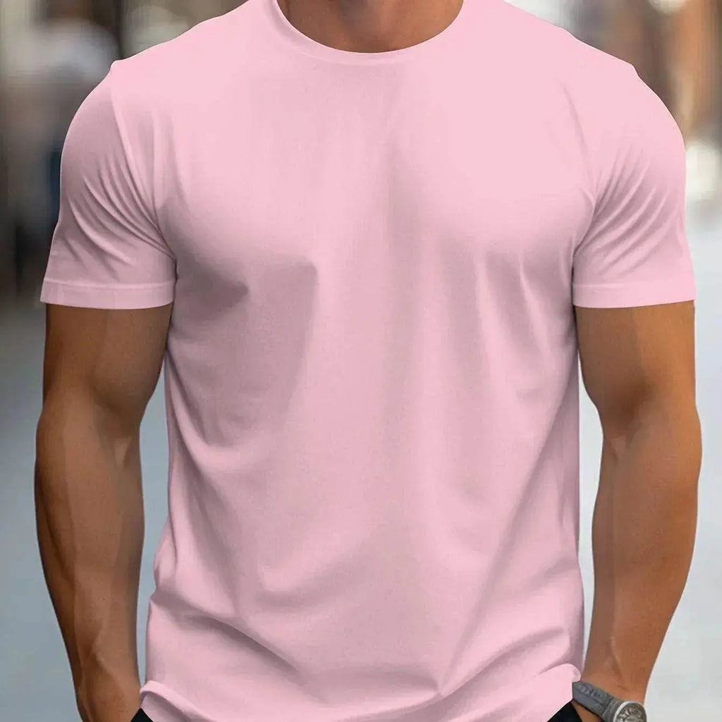Men's pastel pink short-sleeve T-shirt, casual fit, ZA-Zola fashion streetwear