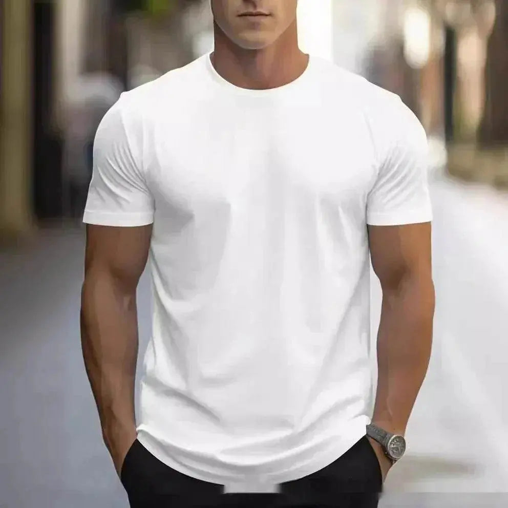 Men's plain white short-sleeve t-shirt, ZA-Zola trendy streetwear fashion