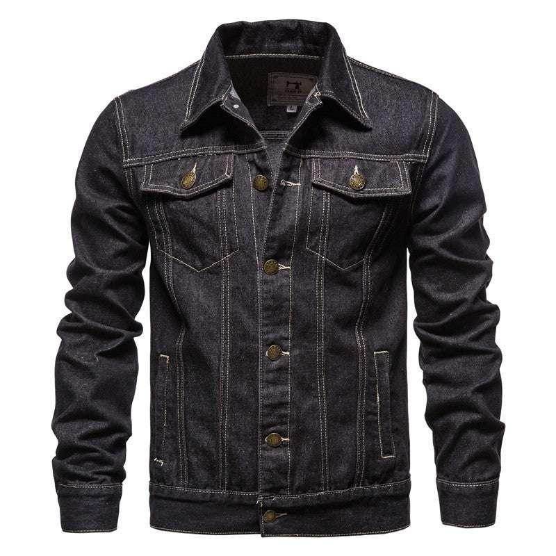 Slim fit cotton denim jacket for men in dark wash, classic style, ZA-Zola fashion
