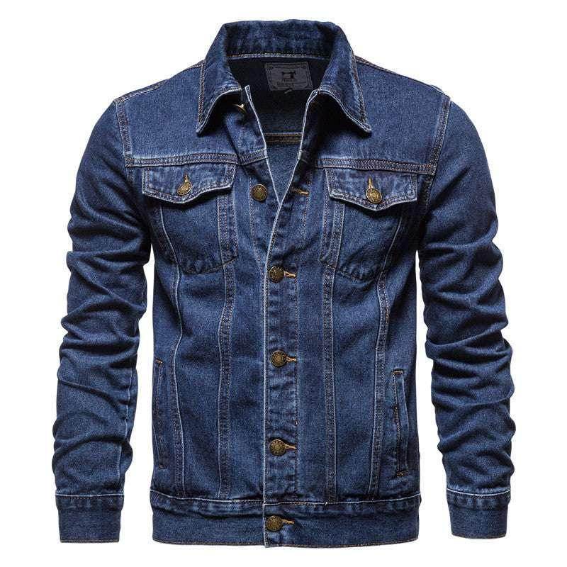 Men’s slim fit cotton denim jacket with button front, displayed on white background, ZA-Zola