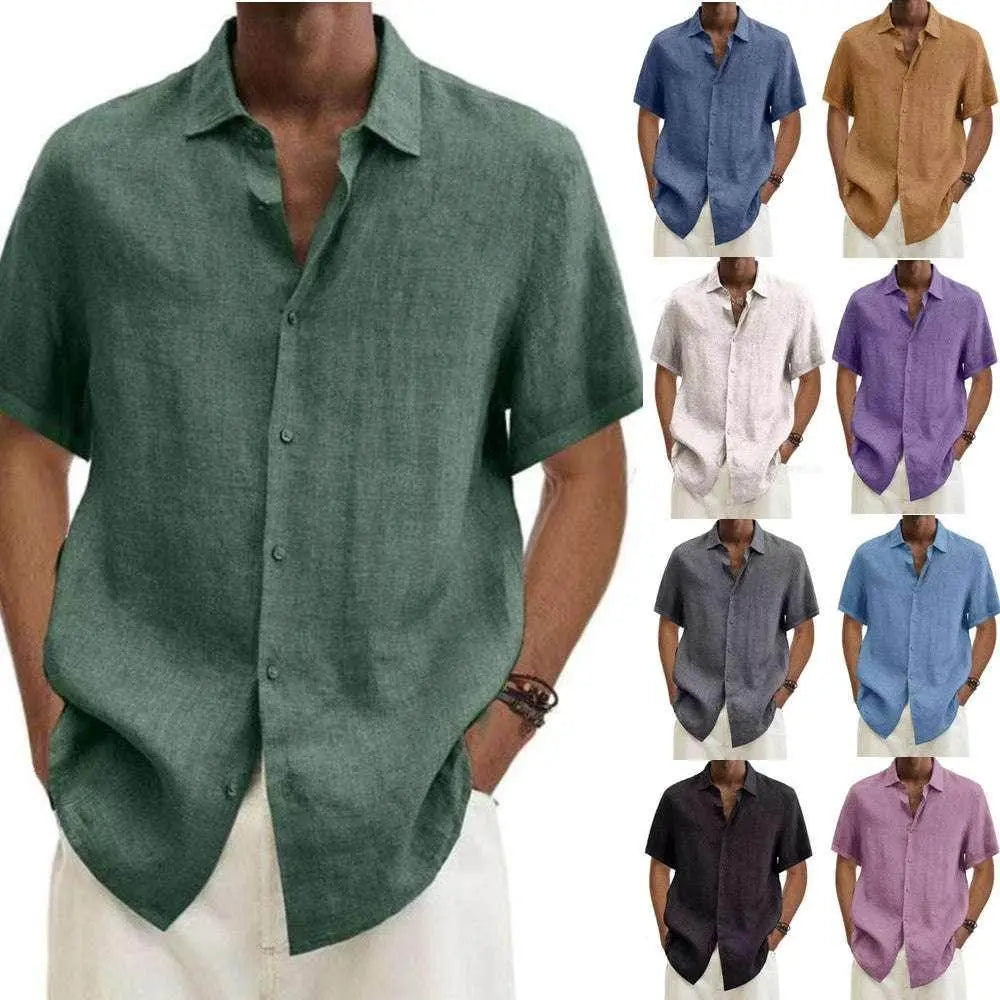 Men's V-neck cotton linen shirts in various colors, minimalist style from ZA-Zola fashion