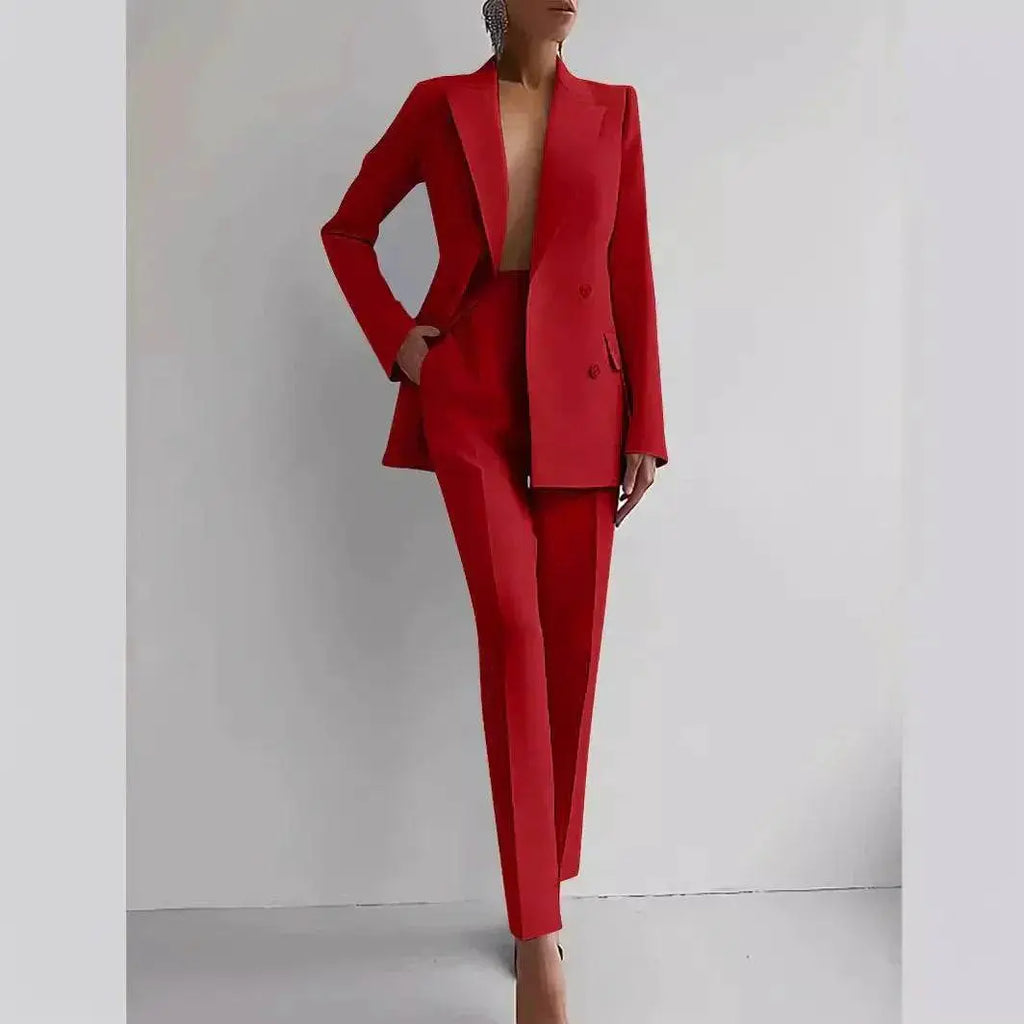 ZA-Zola women's red casual suit set with blazer and slim pants, modern chic style