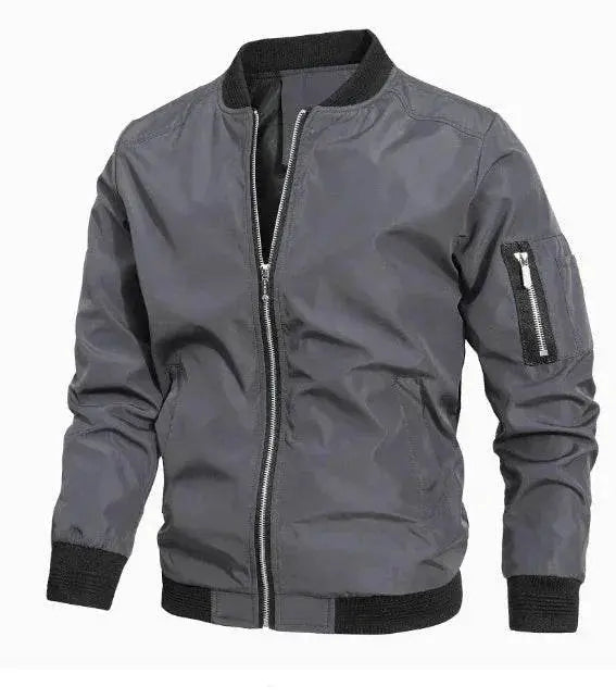 Youth Korean slim fit gray bomber jacket, wrinkle-resistant, ZA-Zola fashion apparel