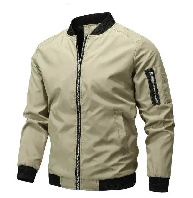 Youth Korean slim fit wrinkle-resistant beige bomber jacket with black accents, ZA-Zola