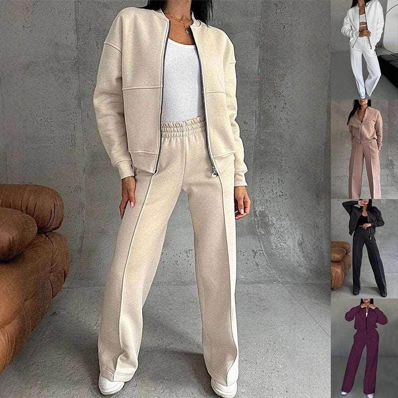 ZA-Zola women's zipper jacket and wide-leg pants 2-piece sport set in multiple colors